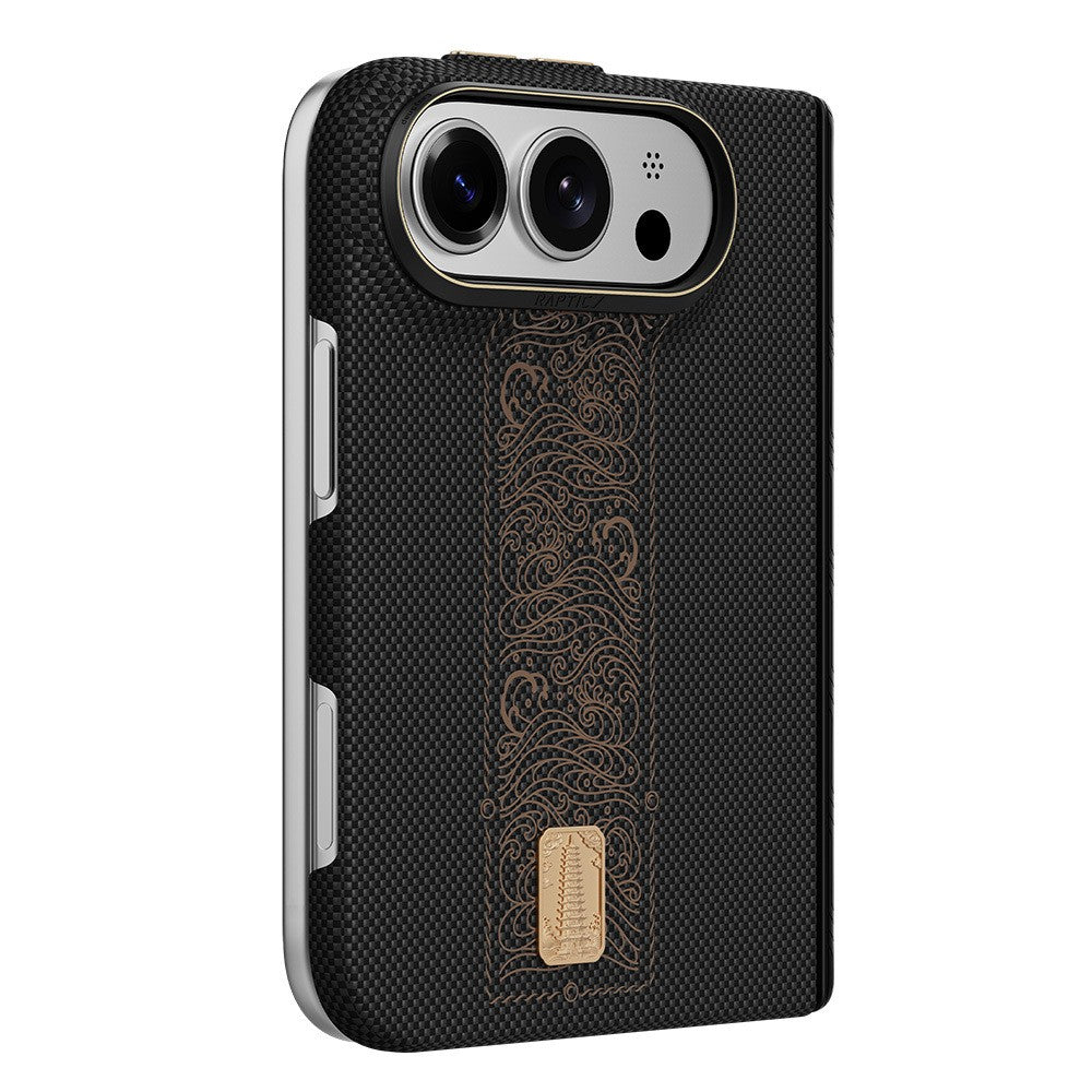 Raptic Aramid SkinPro Rise Serisi 24 Ayar Altın Kaplamalı Karbon Kapak - iPhone Duo