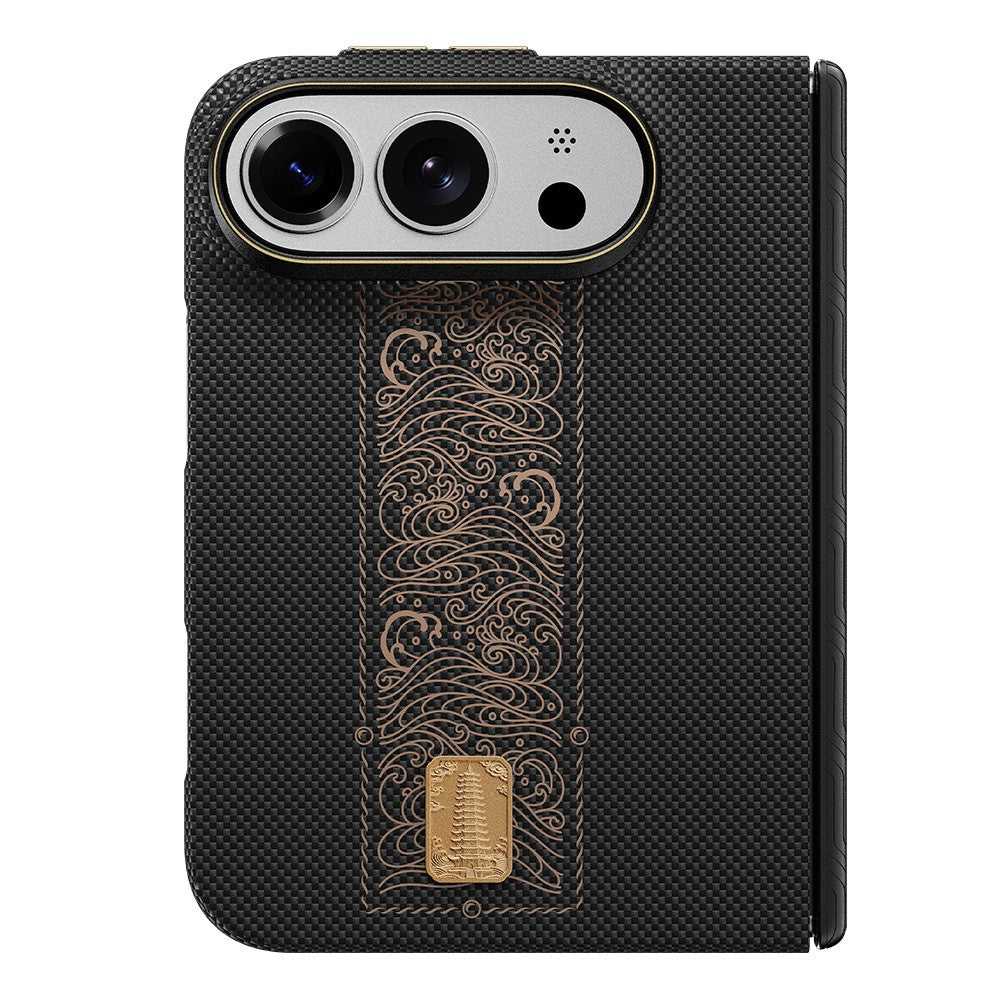 Raptic Aramid SkinPro Rise Serisi 24 Ayar Altın Kaplamalı Karbon Kapak - iPhone Duo