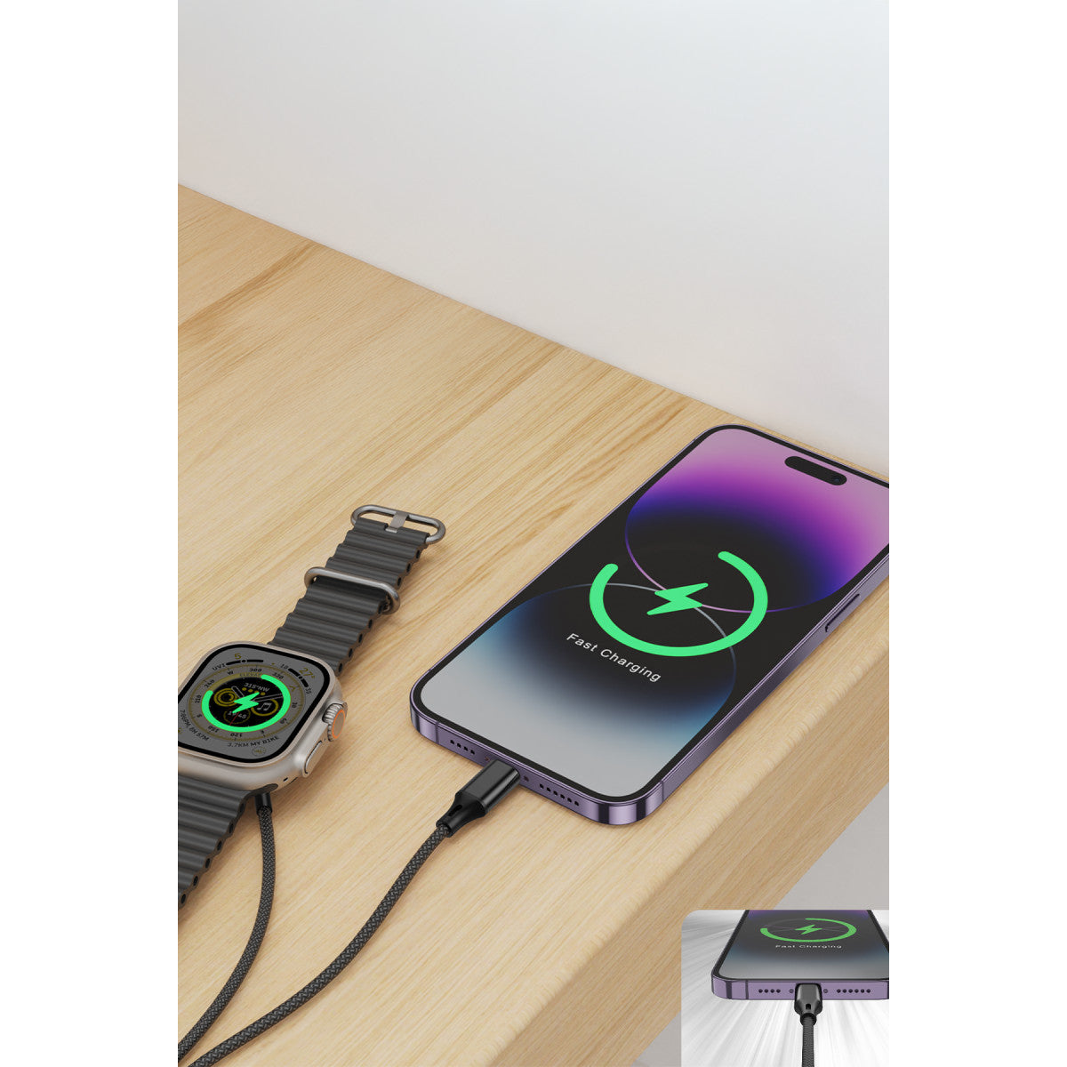 Type-C to Lightning 2-in-1 Apple Watch Şarj Kablosu