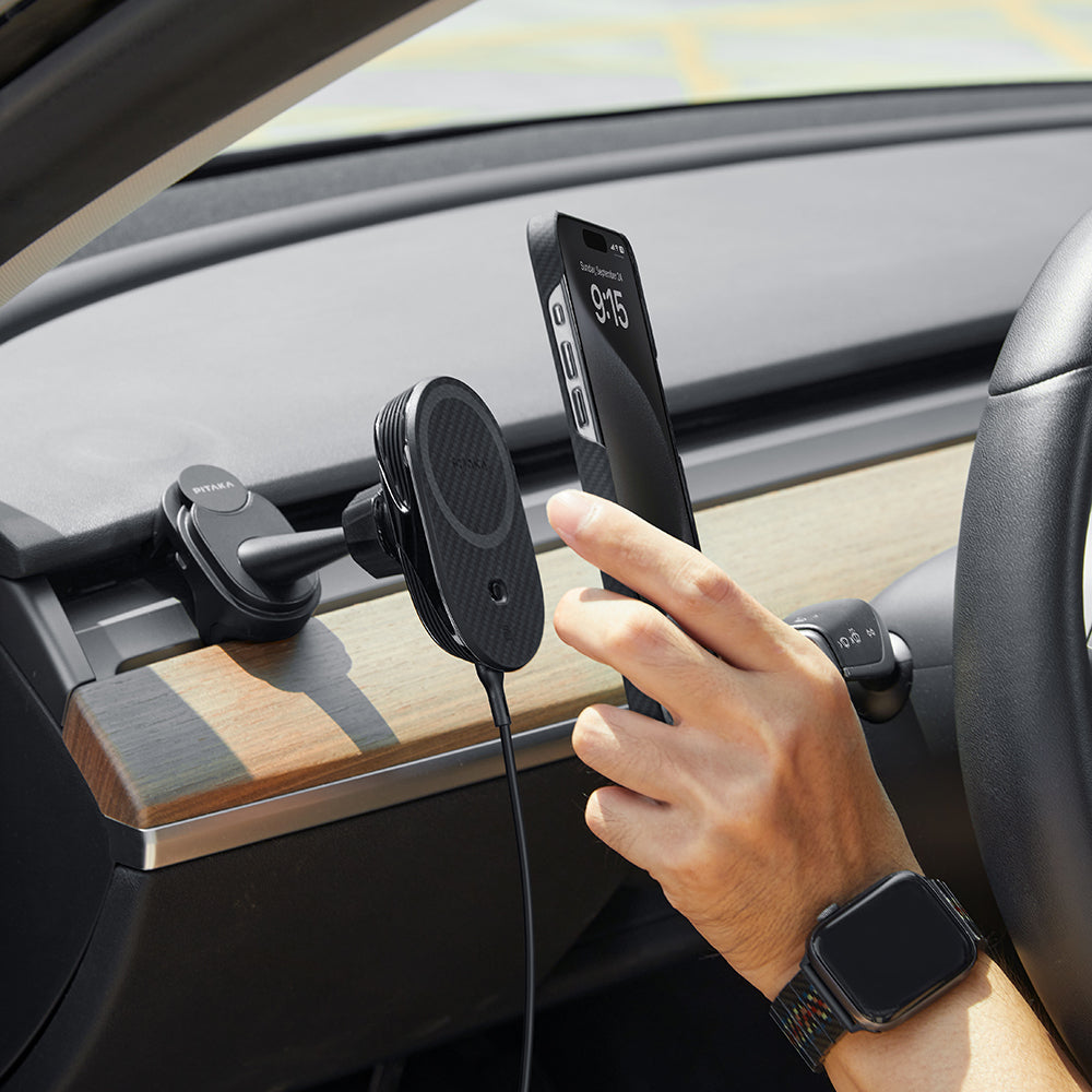 MagEZ Pro 2 Tesla Model Y / Model 3 Uyumlu Qi2 Aramid Fiber Araç Telefon Tutucu
