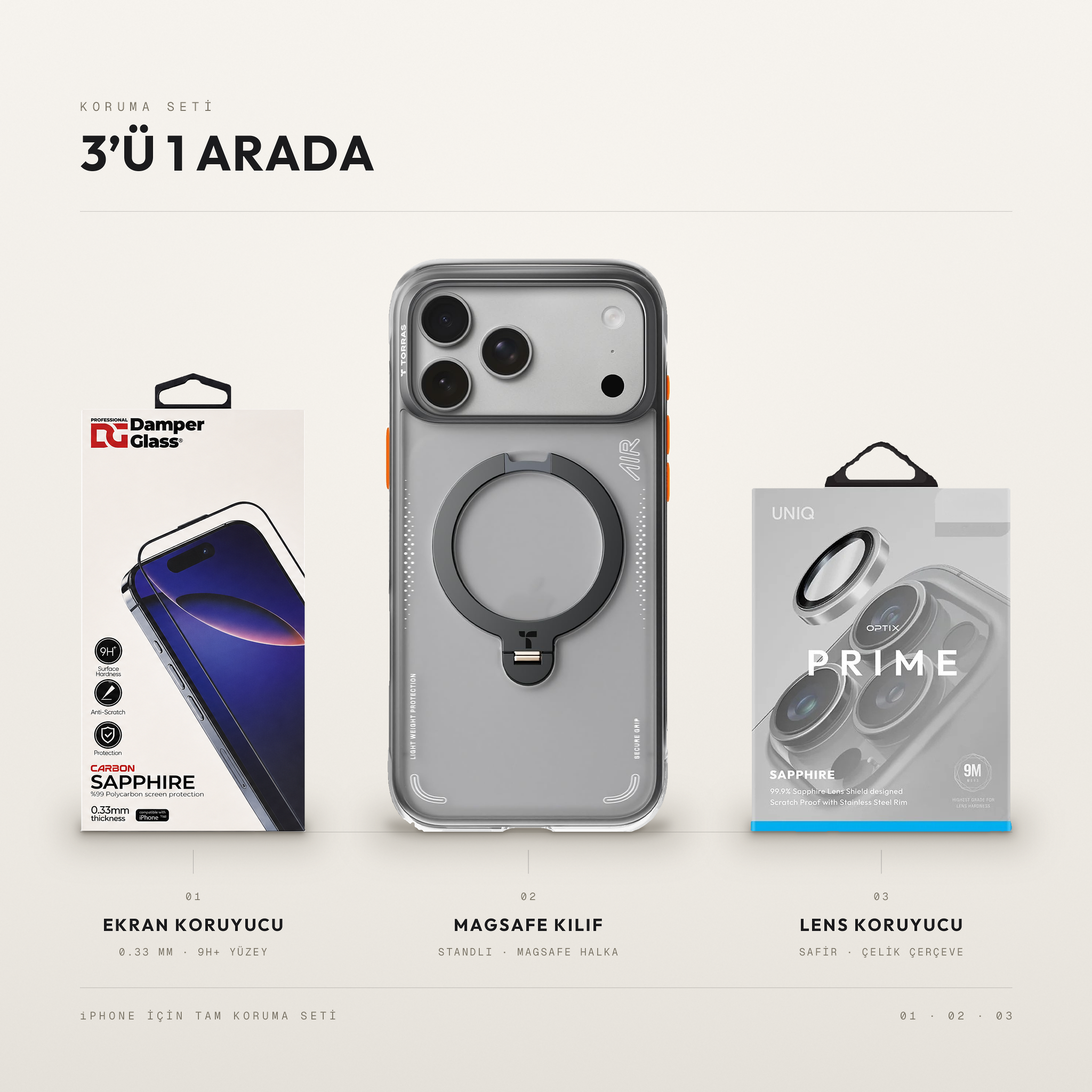 Torras Q3 Air Koruma Paketi - iPhone 17 Pro