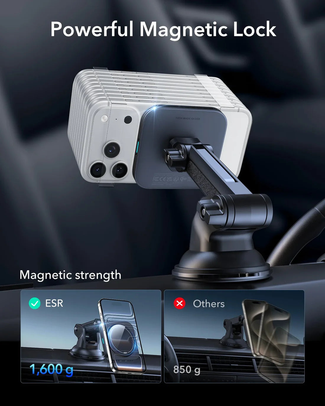 HaloLock Qi2 15W Vantuzlu Araç İçi Telefon Tutucu
