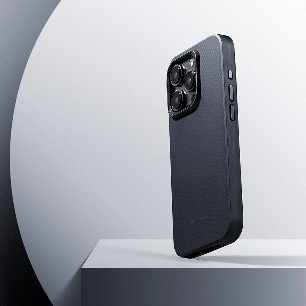 Military-Grade 600D Classic Black-Grey Twill Serisi Kılıf - iPhone 15 Pro