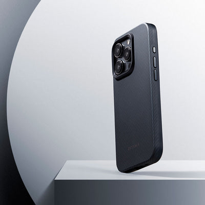 Military-Grade 600D Classic Black-Grey Twill Serisi Kılıf - iPhone 15 Pro
