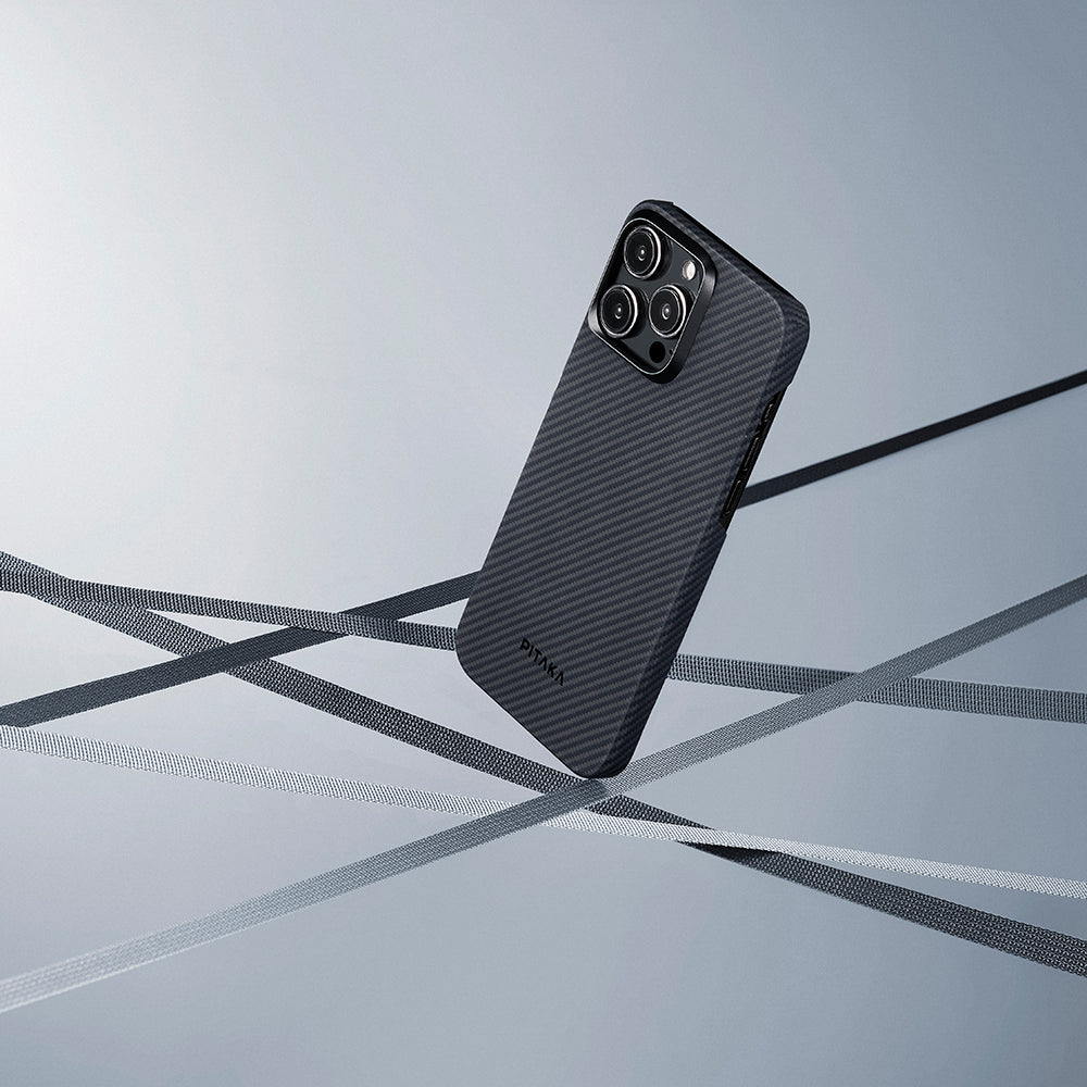 Tactile Woven 600D Classic Black-Grey Twill Serisi Kılıf - iPhone 15 Pro
