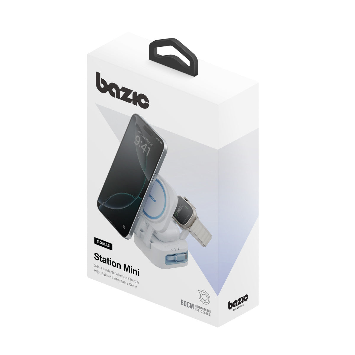 Bazic GoMag Station Mini 3in1 Katlanabilir Dahili Kablolu Şarj İstasyonu